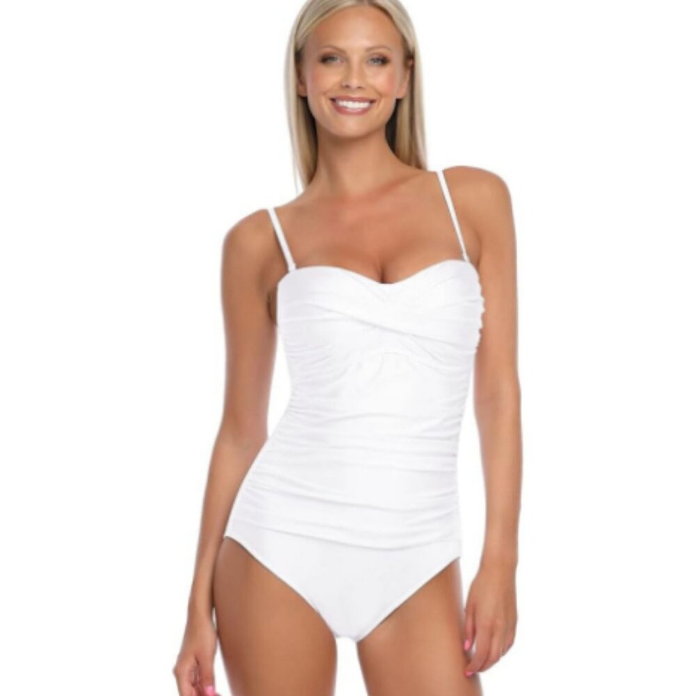✨ RELLECIGA White Bandeau One-Piece Swimsuit Shirred Twist Front 2XL NWOT